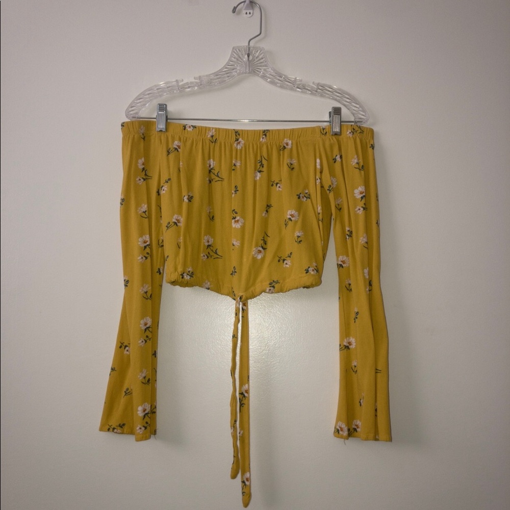 LA Hearts Cropped Long Sleeve with Tie Front